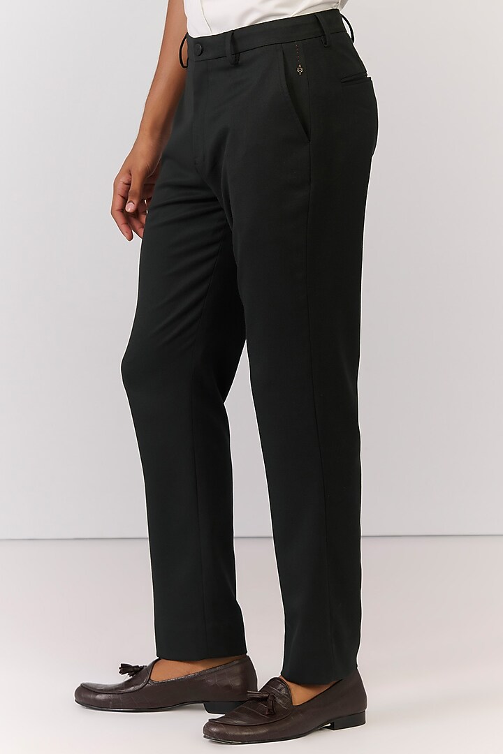 Military Green Rayon Nylon Spandex Trousers by S&N by Shantnu Nikhil Men at Pernia's Pop Up Shop