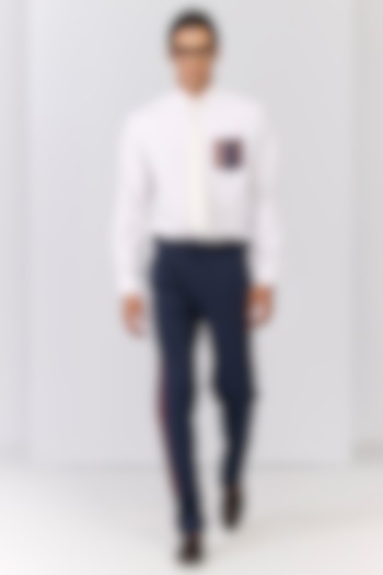 Navy Rayon Nylon Spandex High-Waisted Trousers by S&N by Shantnu Nikhil Men at Pernia's Pop Up Shop