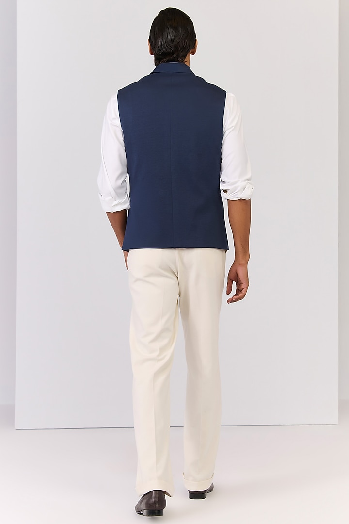 Navy Rayon Nylon Spandex Embroidered Waistcoat by S&N by Shantnu Nikhil Men at Pernia's Pop Up Shop