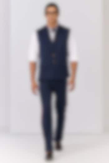 Navy Rayon Nylon Spandex Waistcoat by S&N by Shantnu Nikhil Men at Pernia's Pop Up Shop