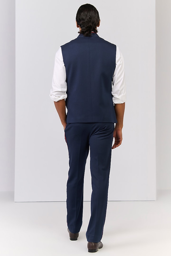 Navy Rayon Nylon Spandex Waistcoat by S&N by Shantnu Nikhil Men at Pernia's Pop Up Shop
