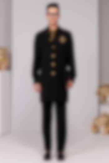 Black Terylene Viscose Lycra Embroidered Kurta by S&N by Shantnu Nikhil Men at Pernia's Pop Up Shop