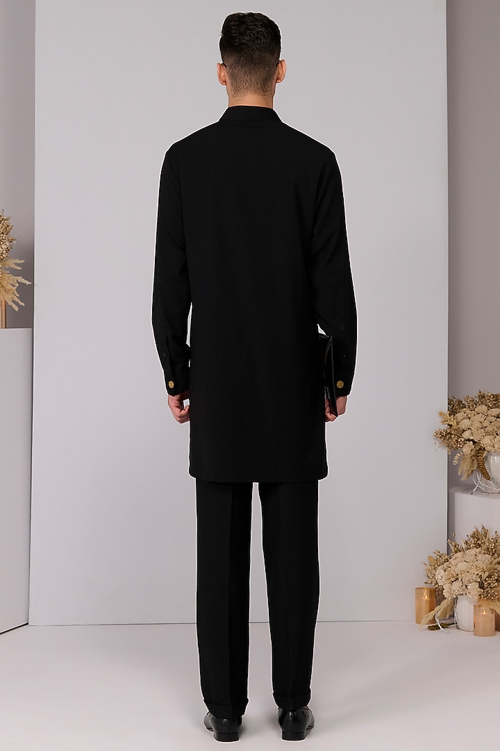 Black Terylene Viscose Lycra Embroidered Kurta by S&N by Shantnu Nikhil Men at Pernia's Pop Up Shop