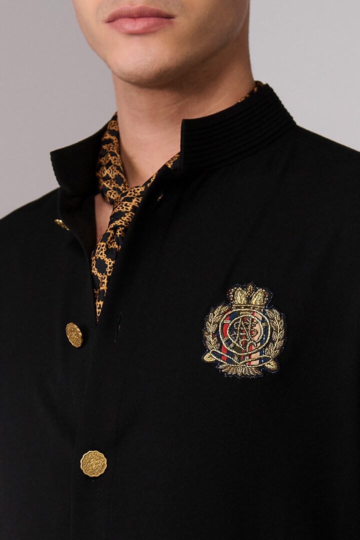 Black Terylene Viscose Lycra Embroidered Kurta by S&N by Shantnu Nikhil Men at Pernia's Pop Up Shop