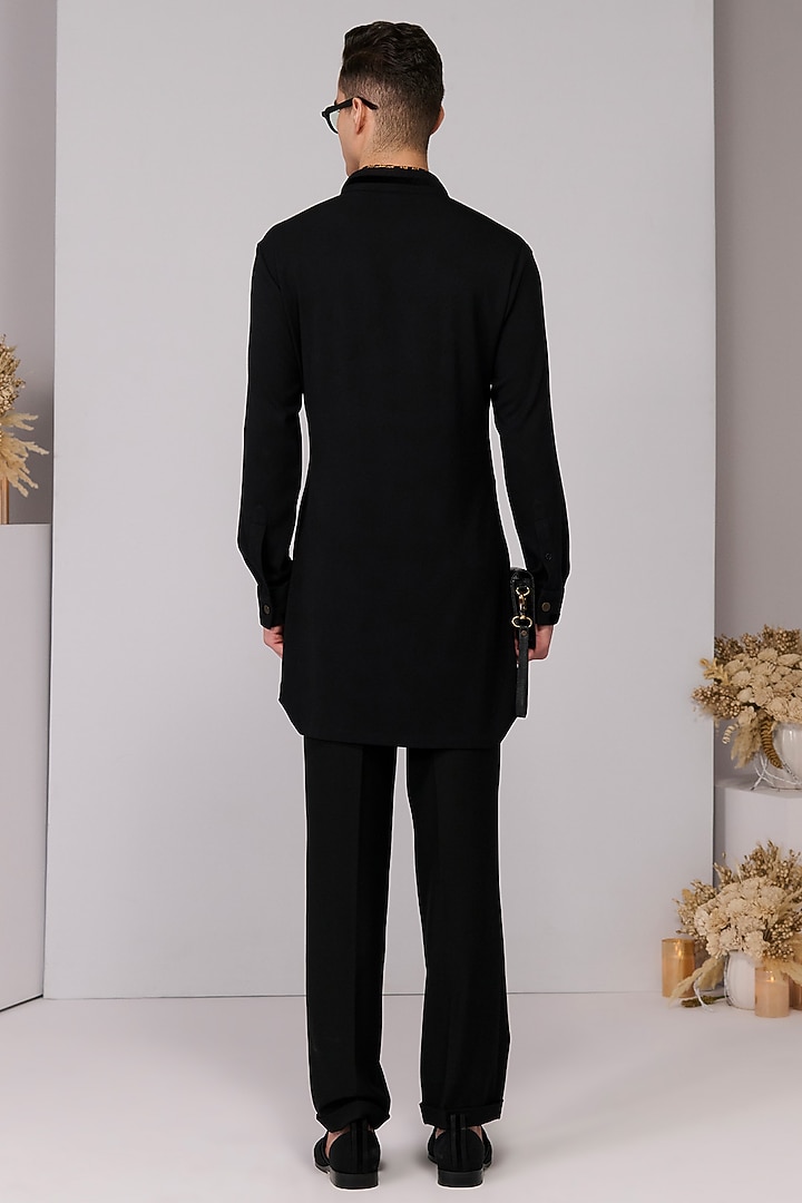 Black Terylene Viscose Lycra Paneled Kurta by S&N by Shantnu Nikhil Men at Pernia's Pop Up Shop