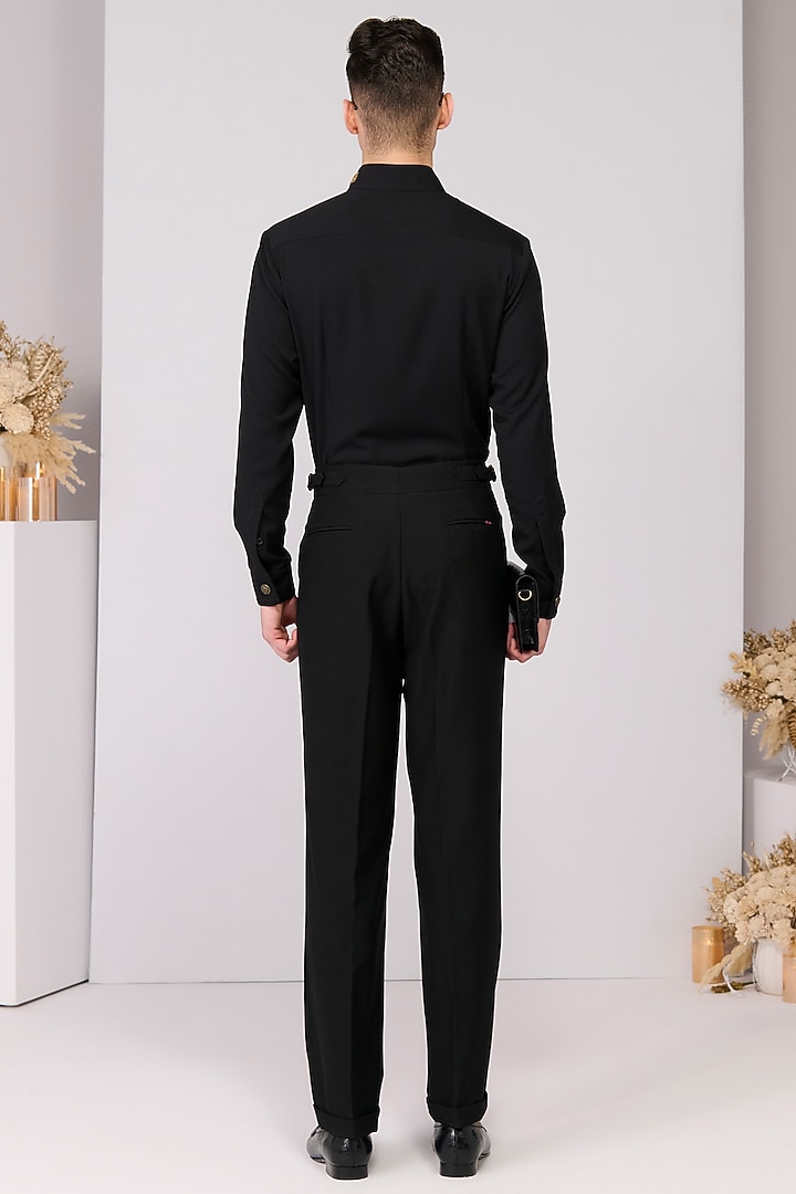 Black Terylene Viscose Lycra Embroidered Wedding Shirt by S&N by Shantnu Nikhil Men at Pernia's Pop Up Shop