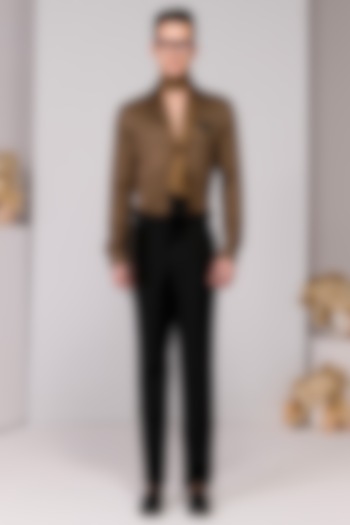 Black & Gold Crepe Jersey Printed Wedding Shirt by S&N by Shantnu Nikhil Men at Pernia's Pop Up Shop