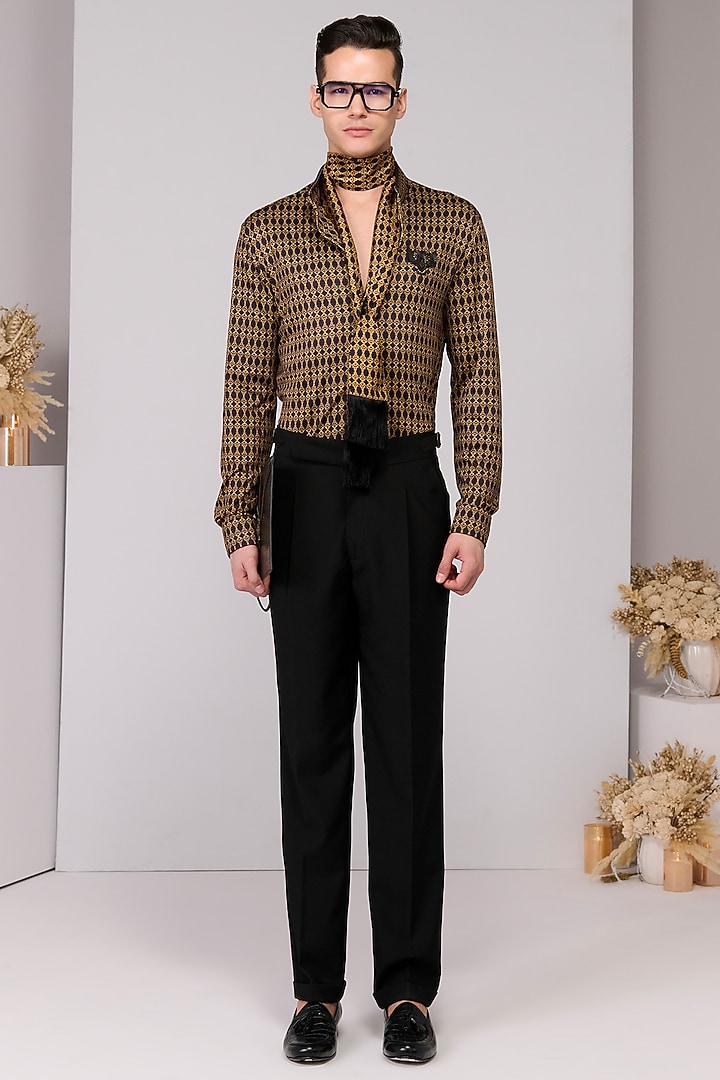 Black & Gold Crepe Jersey Printed Wedding Shirt by S&N by Shantnu Nikhil Men at Pernia's Pop Up Shop