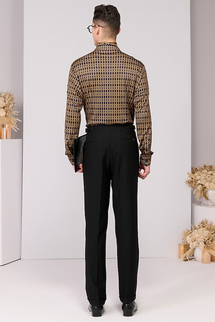 Black & Gold Crepe Jersey Printed Wedding Shirt by S&N by Shantnu Nikhil Men at Pernia's Pop Up Shop