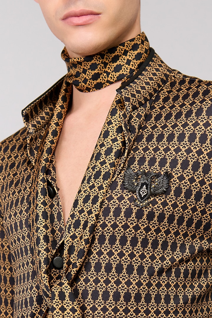 Black & Gold Crepe Jersey Printed Wedding Shirt by S&N by Shantnu Nikhil Men at Pernia's Pop Up Shop