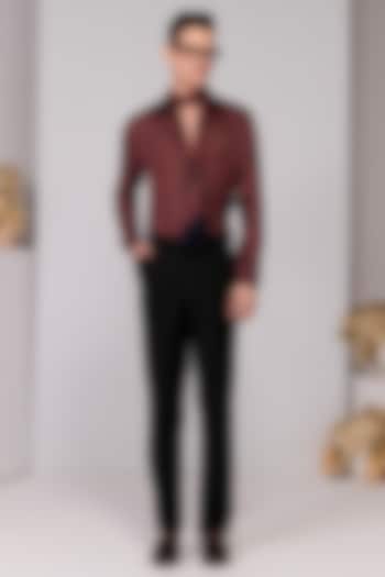 Cherry Red Silk Twill Printed Wedding Shirt by S&N by Shantnu Nikhil Men at Pernia's Pop Up Shop