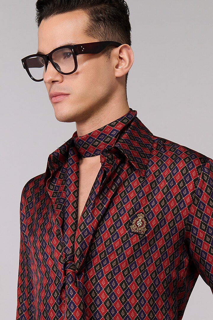 Cherry Red Silk Twill Printed Wedding Shirt by S&N by Shantnu Nikhil Men at Pernia's Pop Up Shop