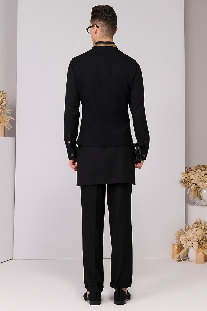 Black Poly Blend Viscose Lycra Embroidered Waistcoat by S&N by Shantnu Nikhil Men at Pernia's Pop Up Shop