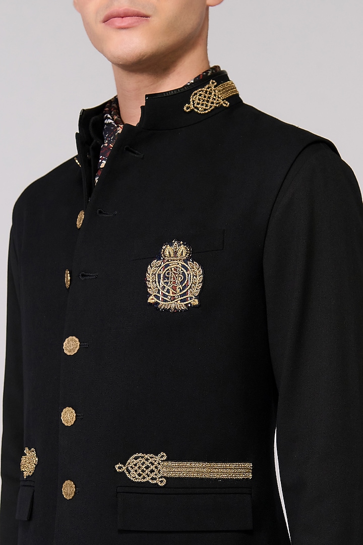 Black Poly Blend Viscose Lycra Embroidered Waistcoat by S&N by Shantnu Nikhil Men at Pernia's Pop Up Shop