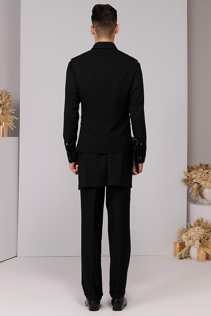 Black Poly Blend Viscose Lycra Embroidered Waistcoat by S&N by Shantnu Nikhil Men at Pernia's Pop Up Shop