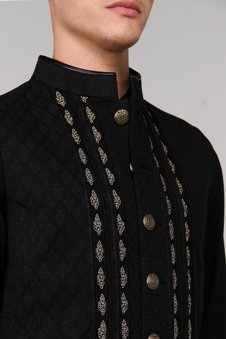 Black Poly Blend Viscose Lycra Embroidered Waistcoat by S&N by Shantnu Nikhil Men at Pernia's Pop Up Shop