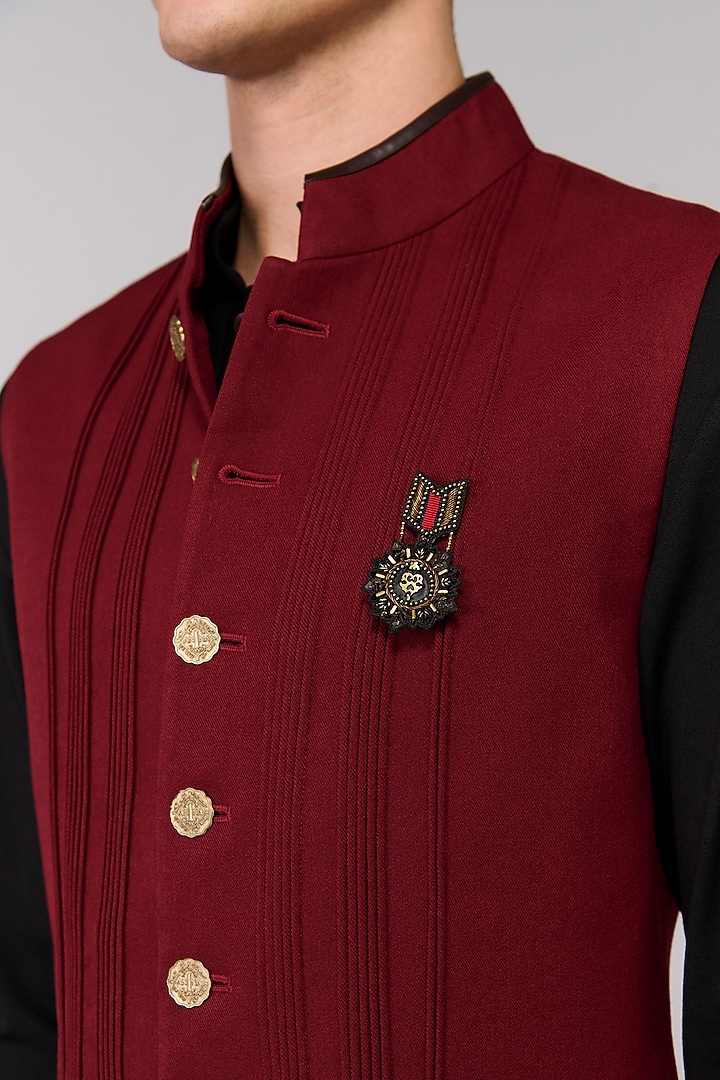 Cherry Red Terylene Viscose Lycra Waistcoat by S&N by Shantnu Nikhil Men at Pernia's Pop Up Shop