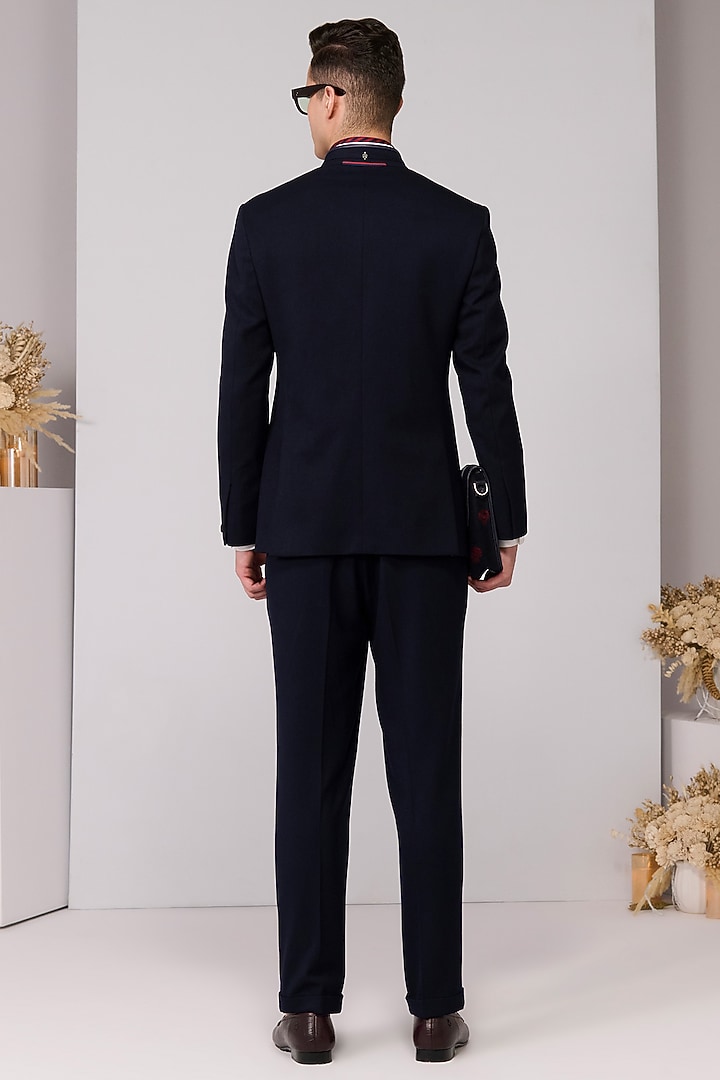 Navy Poly Blend Viscose Lycra Embroidered Wedding Bandhgala by S&N by Shantnu Nikhil Men at Pernia's Pop Up Shop