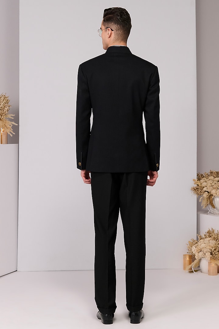 Black Herringbone Wedding Bandhgala by S&N by Shantnu Nikhil Men at Pernia's Pop Up Shop
