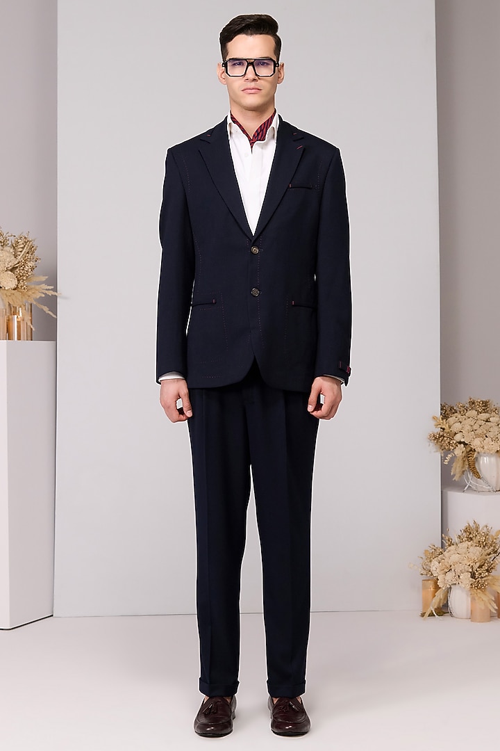 Navy Poly Blend Viscose Lycra Jacket by S&N by Shantnu Nikhil Men at Pernia's Pop Up Shop