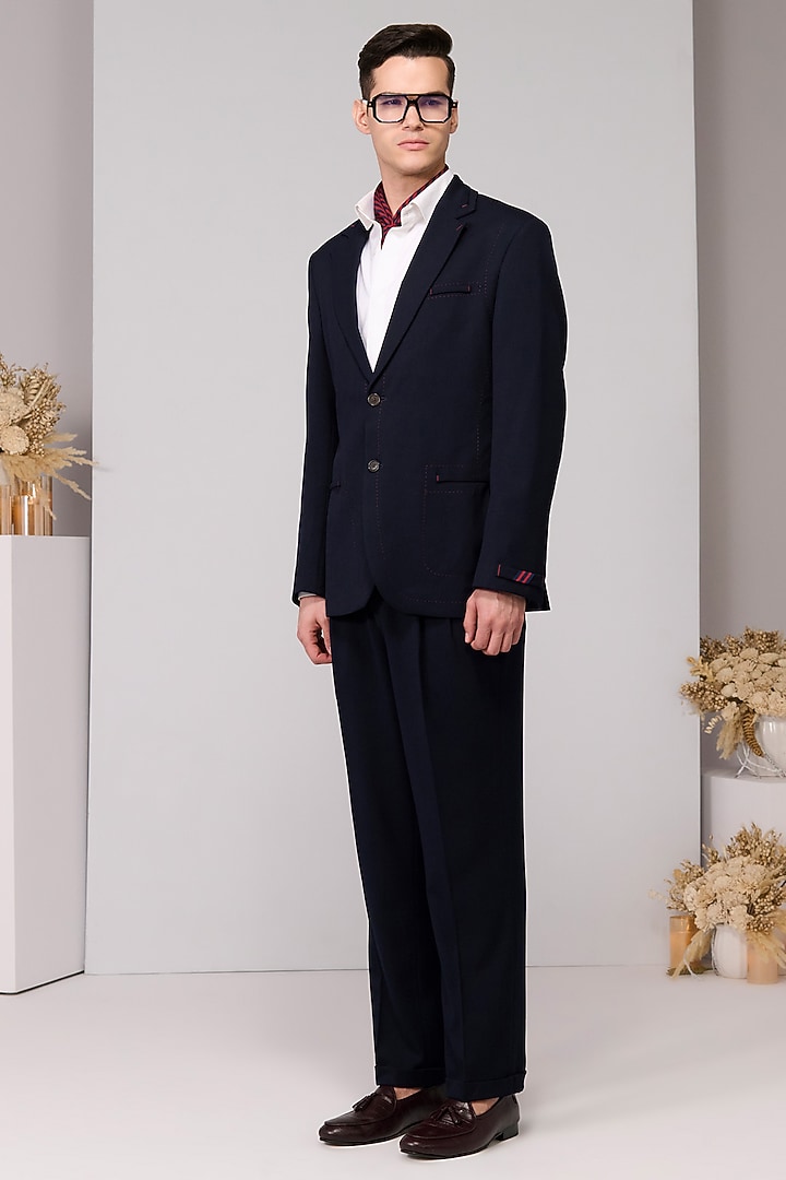 Navy Poly Blend Viscose Lycra Jacket by S&N by Shantnu Nikhil Men at Pernia's Pop Up Shop