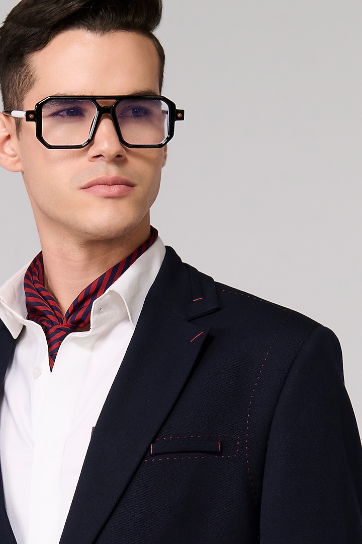 Navy Poly Blend Viscose Lycra Jacket by S&N by Shantnu Nikhil Men at Pernia's Pop Up Shop