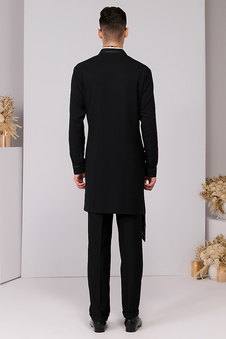 Black Terylene Viscose Lycra Embroidered Draped Kurta by S&N by Shantnu Nikhil Men at Pernia's Pop Up Shop