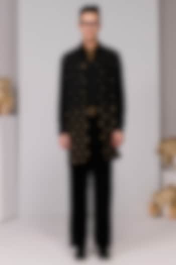 Black Poly Blend Viscose Lycra Embroidered Kurta by S&N by Shantnu Nikhil Men at Pernia's Pop Up Shop