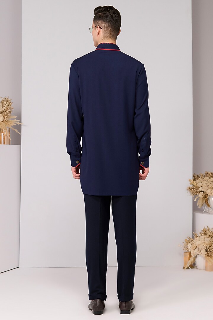 Navy Terylene Viscose Lycra Kurta by S&N by Shantnu Nikhil Men at Pernia's Pop Up Shop