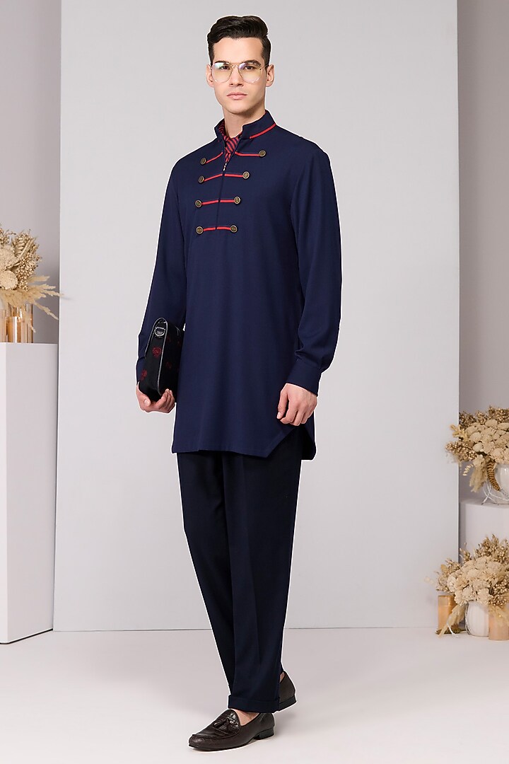 Navy Terylene Viscose Lycra Kurta by S&N by Shantnu Nikhil Men at Pernia's Pop Up Shop