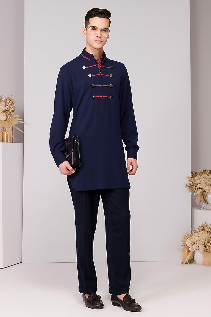 Navy Terylene Viscose Lycra Kurta by S&N by Shantnu Nikhil Men at Pernia's Pop Up Shop