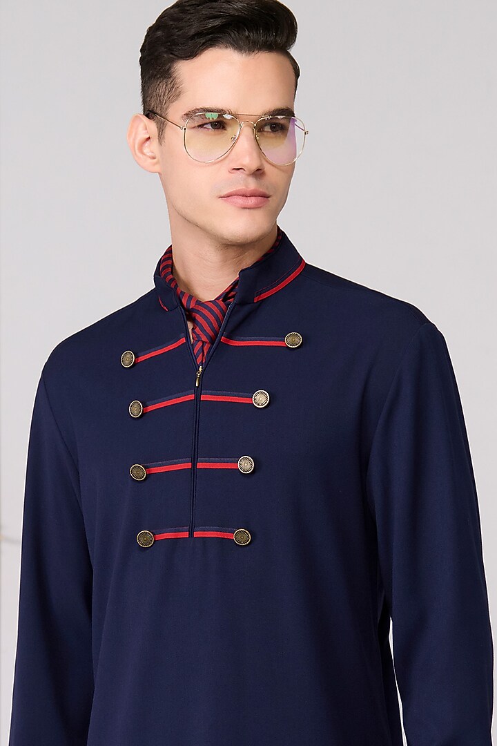 Navy Terylene Viscose Lycra Kurta by S&N by Shantnu Nikhil Men at Pernia's Pop Up Shop