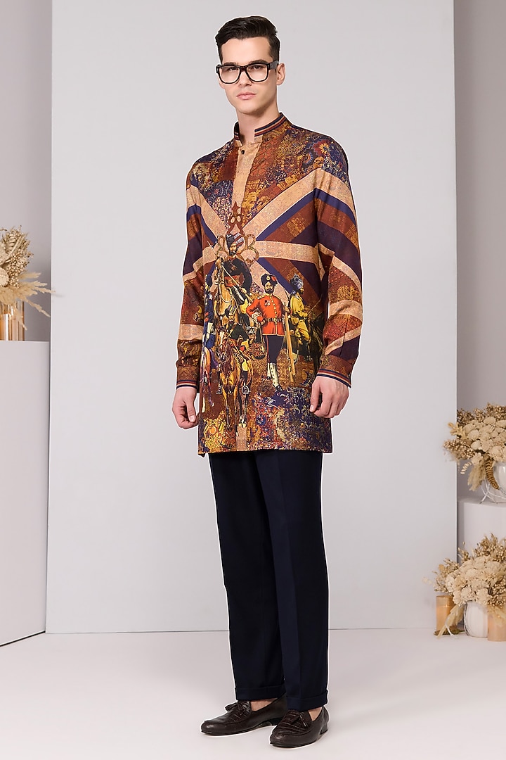Multi-Colored Silk Twill Printed Kurta by S&N by Shantnu Nikhil Men at Pernia's Pop Up Shop