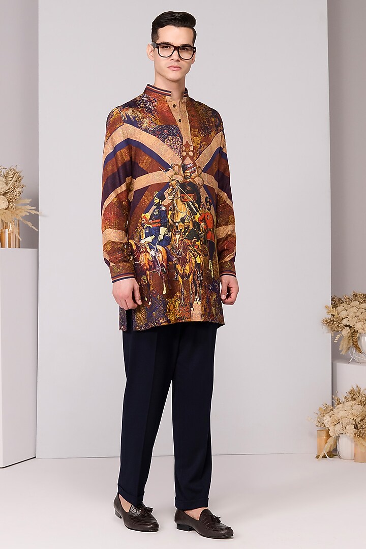 Multi-Colored Silk Twill Printed Kurta by S&N by Shantnu Nikhil Men at Pernia's Pop Up Shop