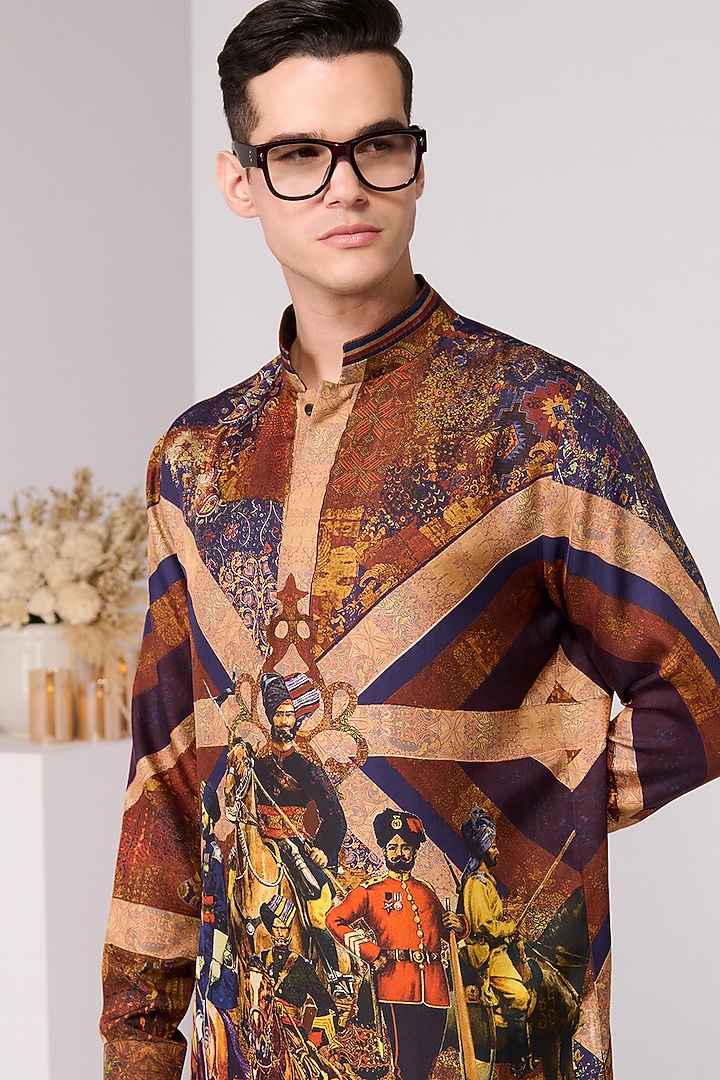 Multi-Colored Silk Twill Printed Kurta by S&N by Shantnu Nikhil Men at Pernia's Pop Up Shop
