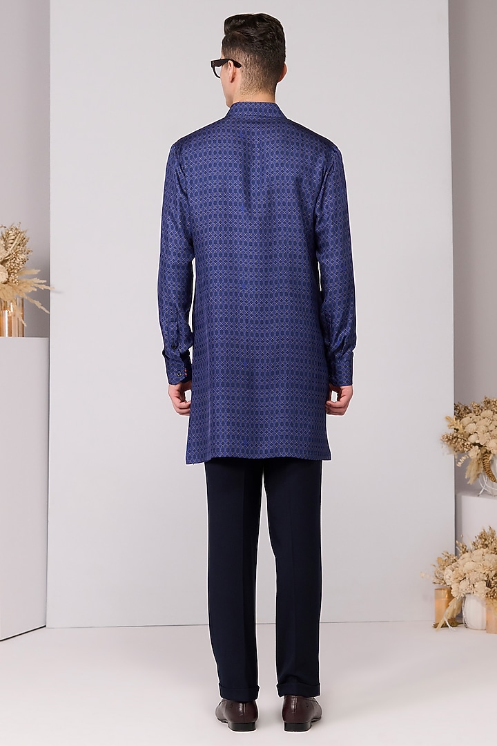 Blue Silk Twill Printed Kurta by S&N by Shantnu Nikhil Men at Pernia's Pop Up Shop