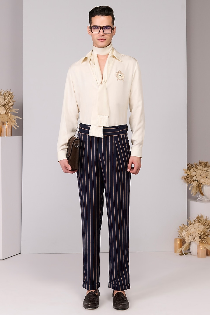 Beige Silk Twill Embroidered Wedding Shirt by S&N by Shantnu Nikhil Men at Pernia's Pop Up Shop