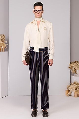 Beige Silk Twill Embroidered Shirt by S&N by Shantnu Nikhil Men