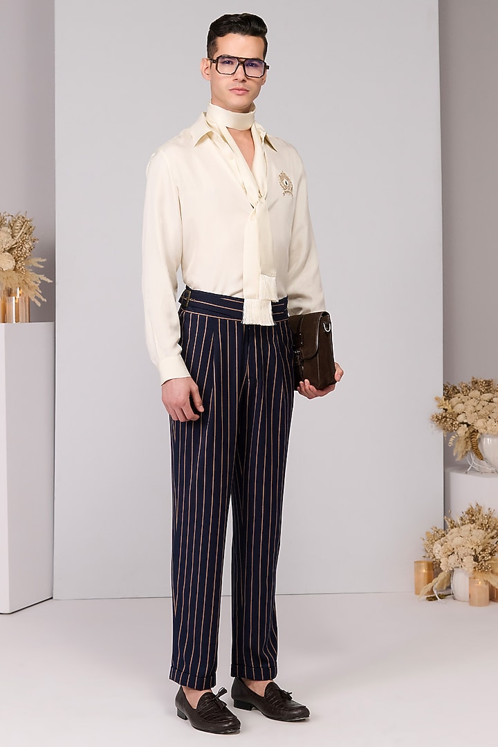 Beige Silk Twill Embroidered Wedding Shirt by S&N by Shantnu Nikhil Men at Pernia's Pop Up Shop