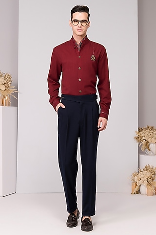 Cherry Red Brushed Suiting Blend Shirt by S&N by Shantnu Nikhil Men