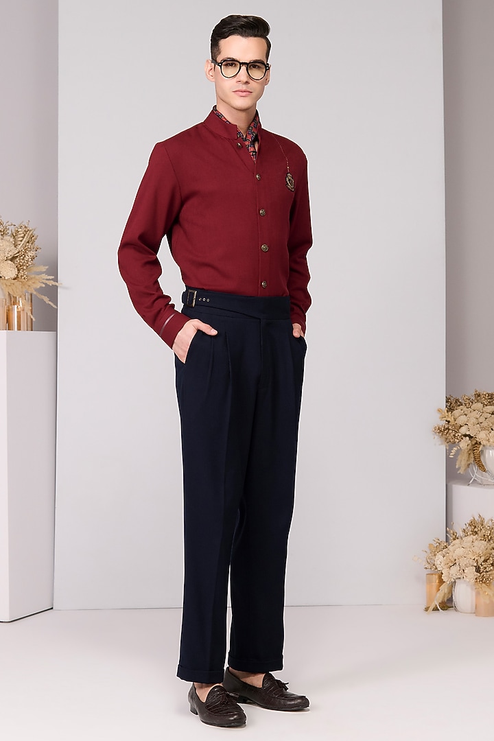 Cherry Red Brushed Suiting Blend Wedding Shirt by S&N by Shantnu Nikhil Men at Pernia's Pop Up Shop