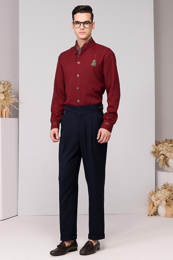 Cherry Red Brushed Suiting Blend Wedding Shirt by S&N by Shantnu Nikhil Men at Pernia's Pop Up Shop