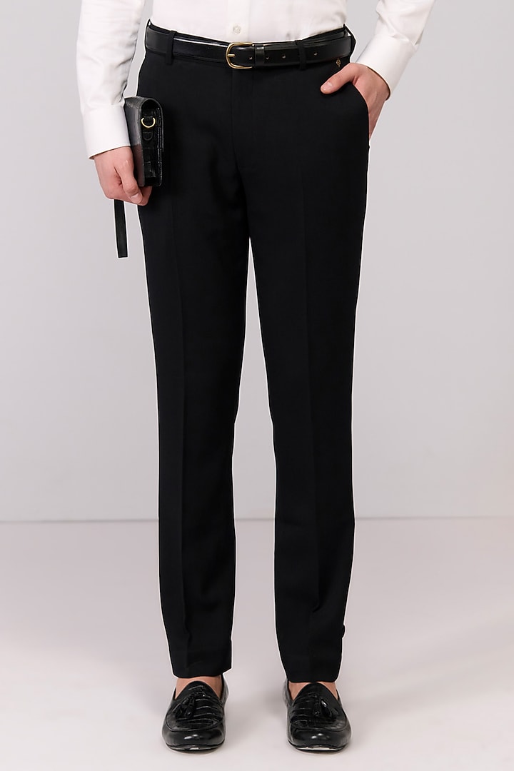 Black Poly Blend Viscose Lycra Trousers by S&N by Shantnu Nikhil Men at Pernia's Pop Up Shop