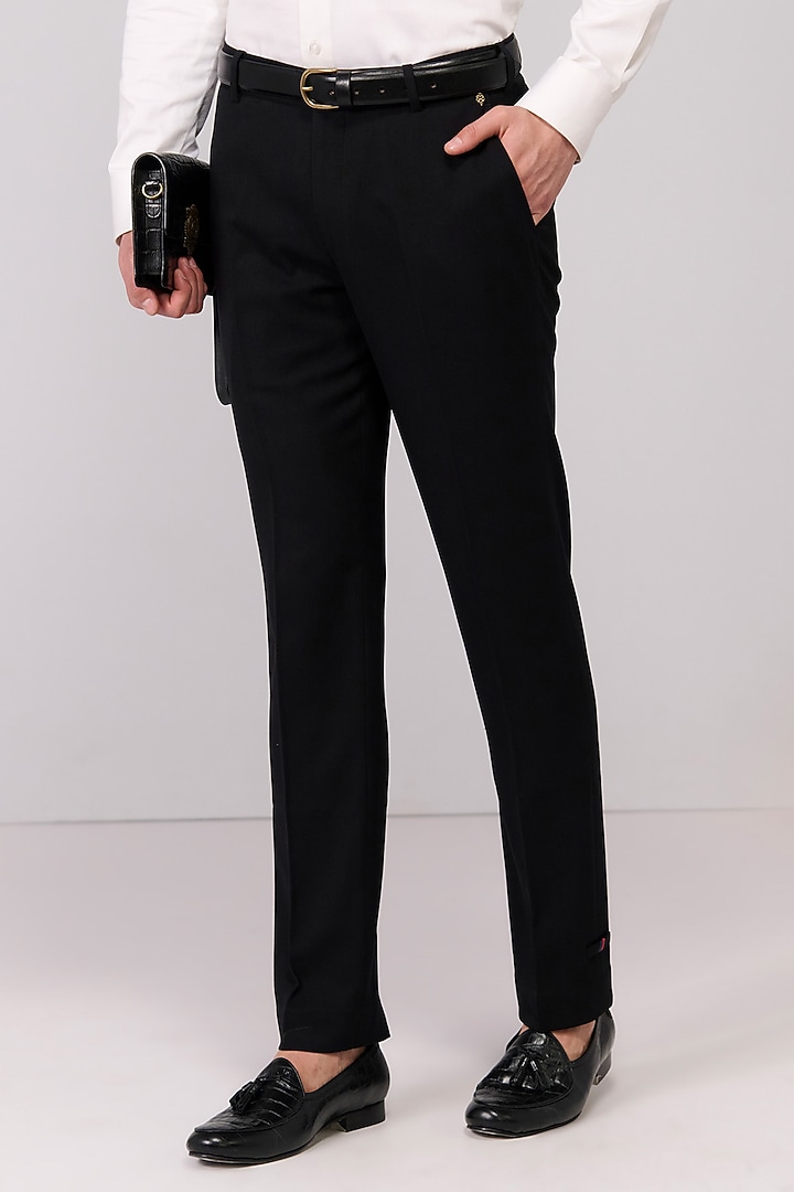 Black Poly Blend Viscose Lycra Trousers by S&N by Shantnu Nikhil Men at Pernia's Pop Up Shop