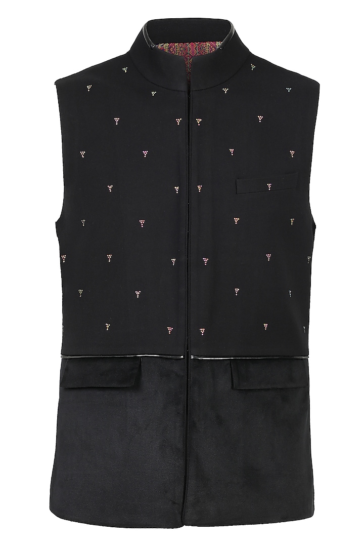 Black Velvet & Suiting Waistcoat by S&N by Shantnu Nikhil Men at Pernia's Pop Up Shop