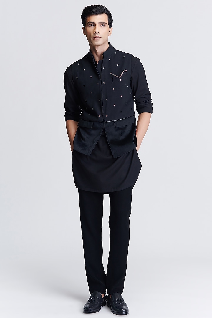 Black Velvet & Suiting Waistcoat by S&N by Shantnu Nikhil Men at Pernia's Pop Up Shop
