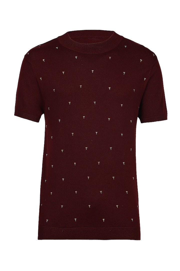 Plum Viscose Nylon Knitted T-shirt by S&N by Shantnu Nikhil Men at Pernia's Pop Up Shop