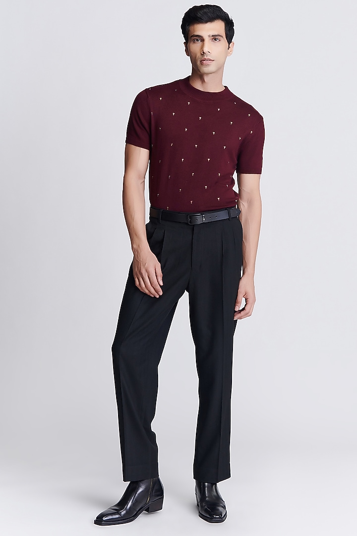 Plum Viscose Nylon Knitted T-shirt by S&N by Shantnu Nikhil Men at Pernia's Pop Up Shop