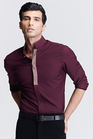 Plum Poly Viscose Suiting Shirt by S&N by Shantnu Nikhil Men