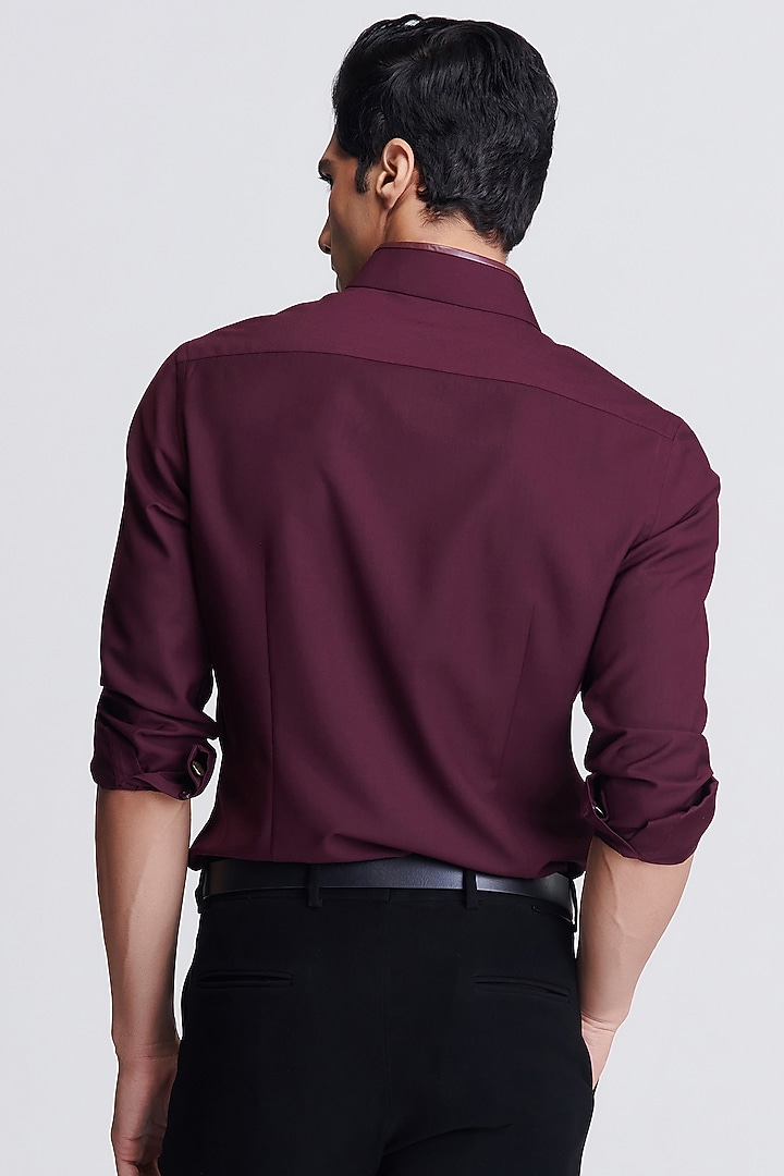 Plum Poly Viscose Suiting Wedding Shirt by S&N by Shantnu Nikhil Men at Pernia's Pop Up Shop
